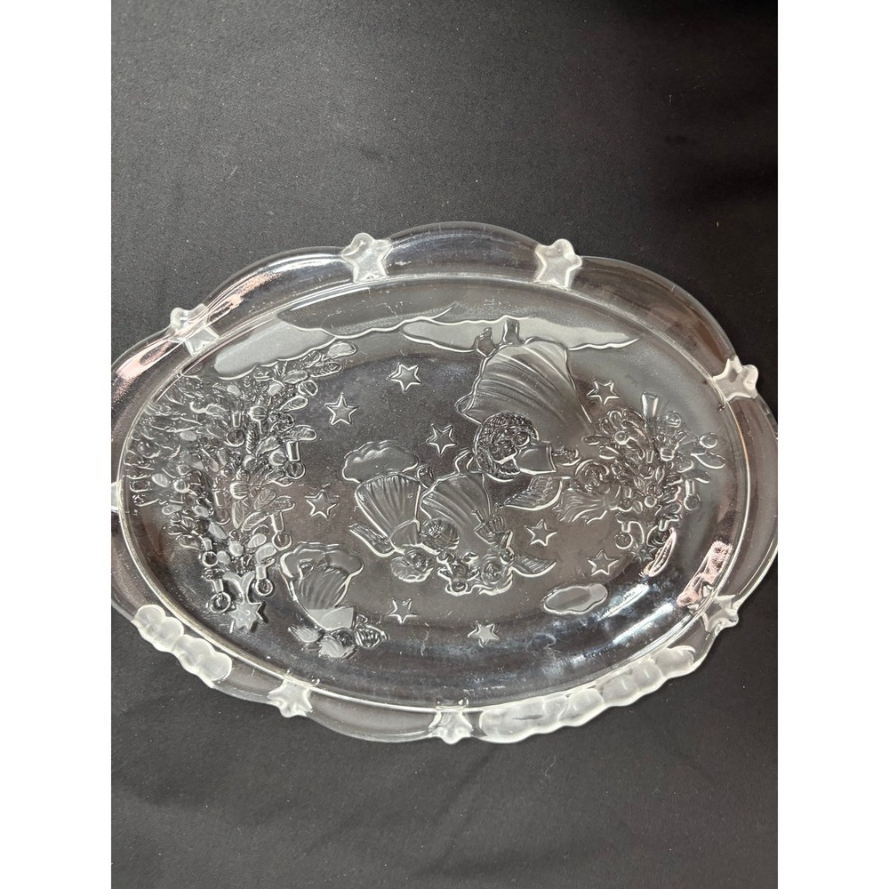 Mikasa Holiday Lights 9.25" Sweet Dish Frosted Glass Angels Christmas Tree Stars